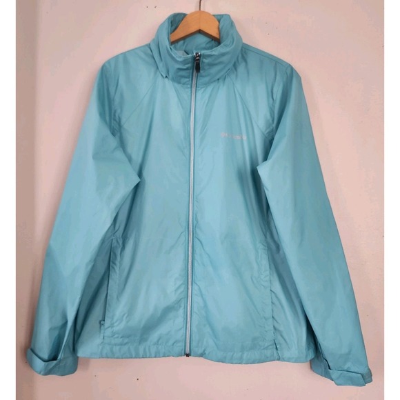 Columbia Jackets & Blazers - Columbia Switchback III Womens Sz L Packable Hooded Rain Teal Jacket Full Zip